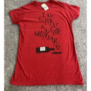 I Am Simply A Book Drunkard T-shirt Womens XL Red Funny Book Reading Wine Lovers